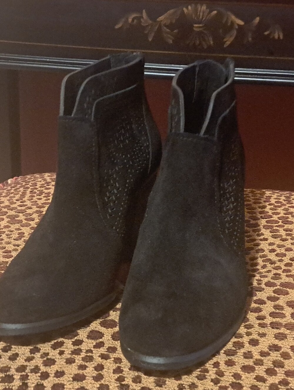 Vince Camuto Black Suede Perforated Ankle Booties